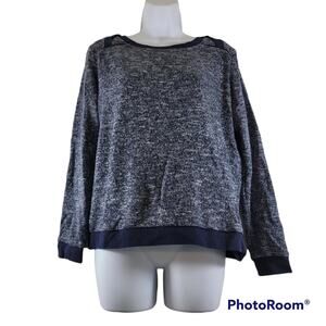 Two By Vince Camuto Navy Blue Heathered Long Sleeve Top Size Small